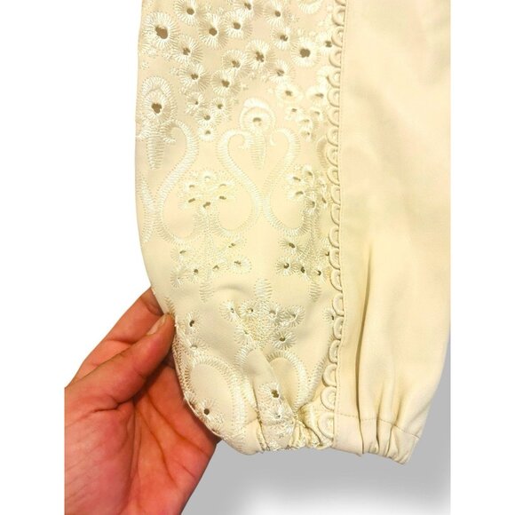 Ivory Cream Embroidered  Balloon Sleeves Lined Statement Dress Womens Size 10 - Picture 7 of 16